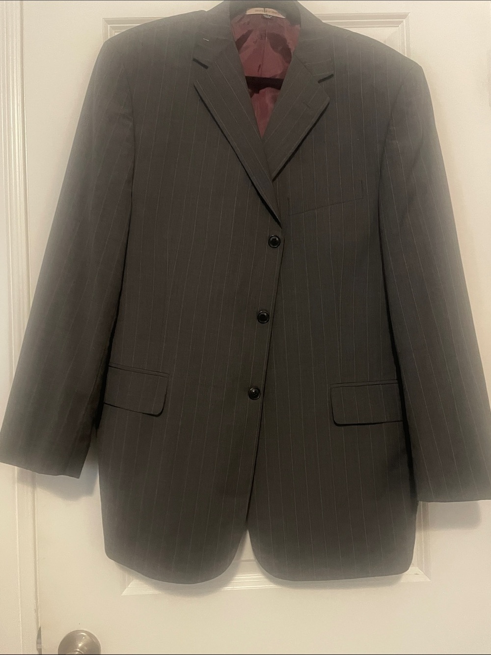 Men's Charcoal Pinstripe Suit Jacket - Tailored Three-Button Blazer